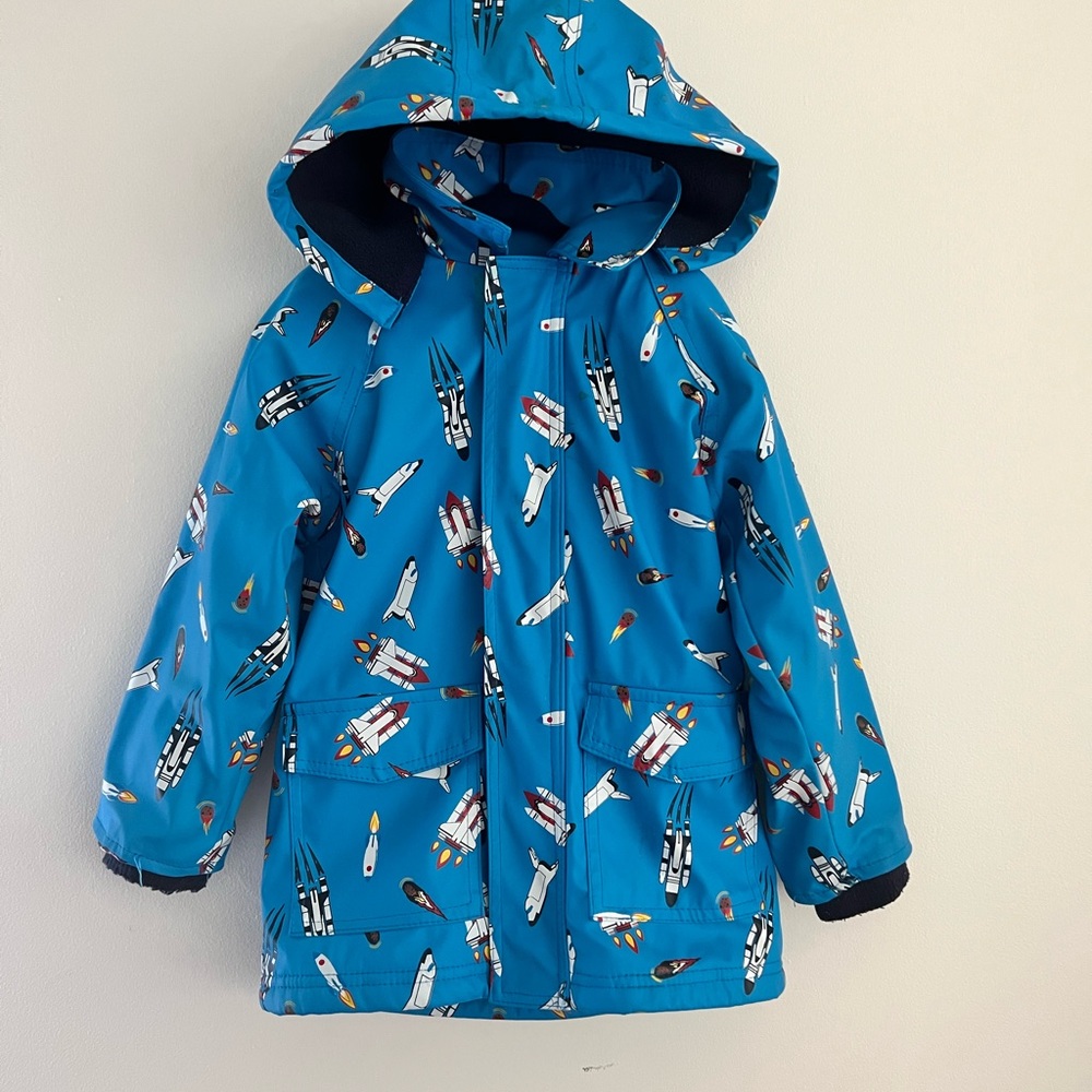 Korango 4Y Electric Blue Spaceship Print Raincoat